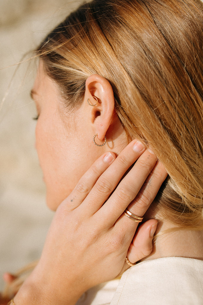 Delicate Gold Hoop + Bead Earrings – Venn + Maker