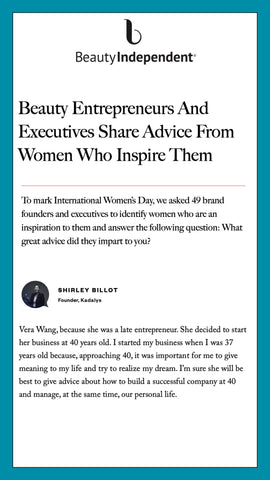 To mark International Women’s Day, Beauty Independent asked Kadalys founder Shirley Billot to share advice and inspiration.  