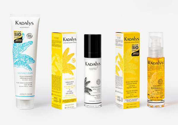 Image of Kadalys Pure Melt Cleanser, Musalift Cream, and Radiance Oil against a white background