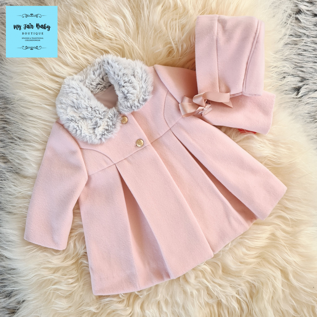 Spanish Baby Girls Pink Coat & Bonnet Set ~ 6,9m
