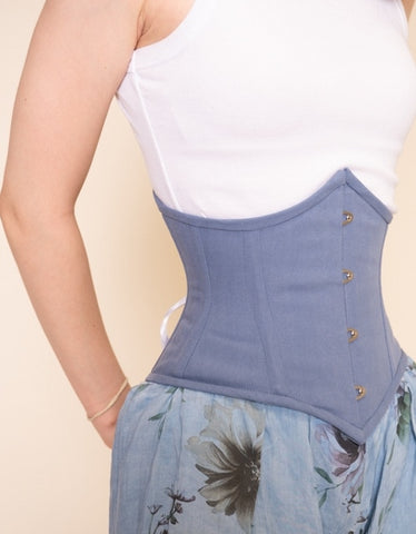 Blue soft coutil waist cincher corset