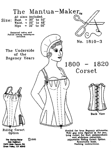 Instructions for Regency Corset Pattern 1800 -1820
