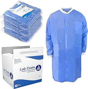 Dynarex Lab Coats Lab Coat, Medium, Dark Blue, 3 Pockets, 10/Bg, 3 Bg/Cs -2073