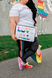 Alysse with Dash of Pride Gear (tshirt, leggings, bag and laptop sleeve)