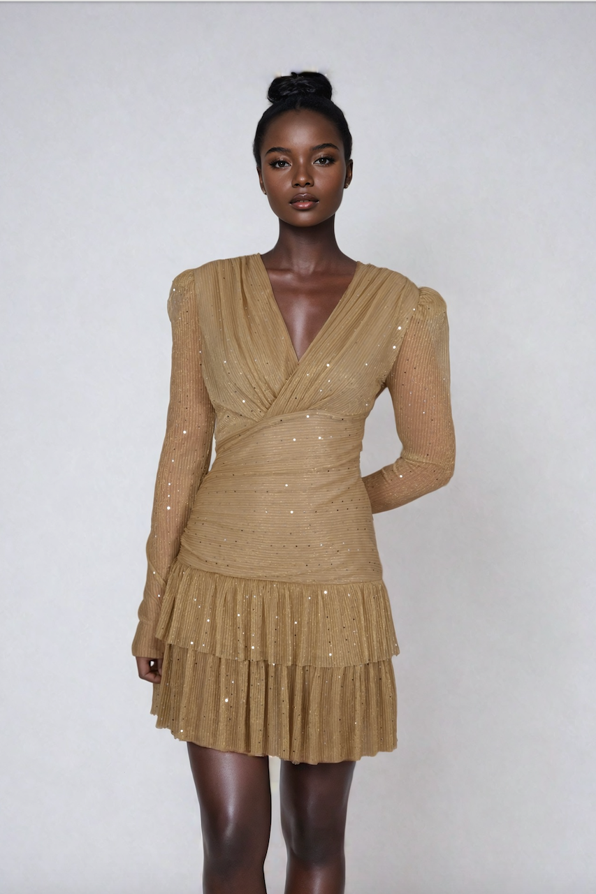 Candice Mini Gown Dress - Glittering Golden