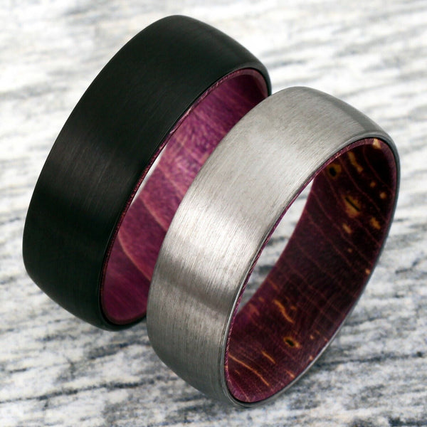 Black and Silver with Purple Wedding Band Rings for Men and Women