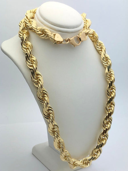 Real Solid 14K Gold Rope Necklace Chain