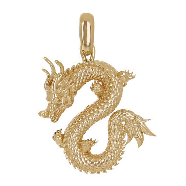 real Solid 14K Gold Dragon Pendant for Necklace