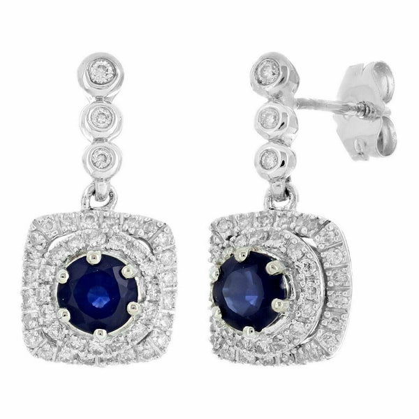 solid white gold earrings with blue sapphire and diamonds