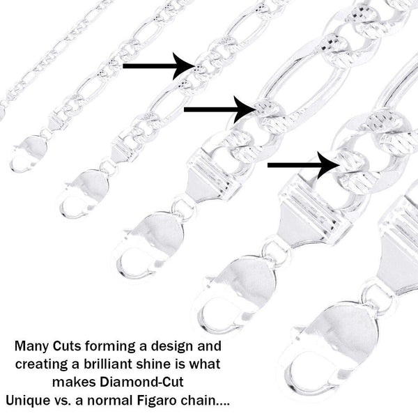 Diamond Cut 925 Sterling Silver Figaro Chain Necklace