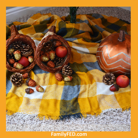 Place pumpkins, cornucopias, and pine cones under a Thanksgiving tree to honor Thanksgiving with a turkey tree while enjoying the Christmas joy, light, and glow.