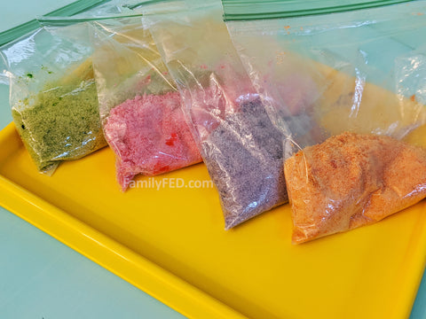 Dye sugar with food coloring to decorate your Disney churro Easter eggs