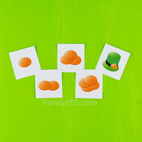 Change the risk and reward by adjusting the number of coin or leprechaun cards in Greedy Leprechauns St. Patrick's Day game by Family F.E.D.