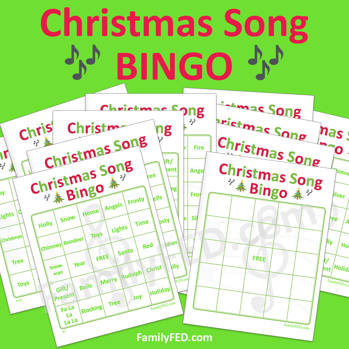 Christmas Song Bingo! 10 printable cards plus a bonus blank board for