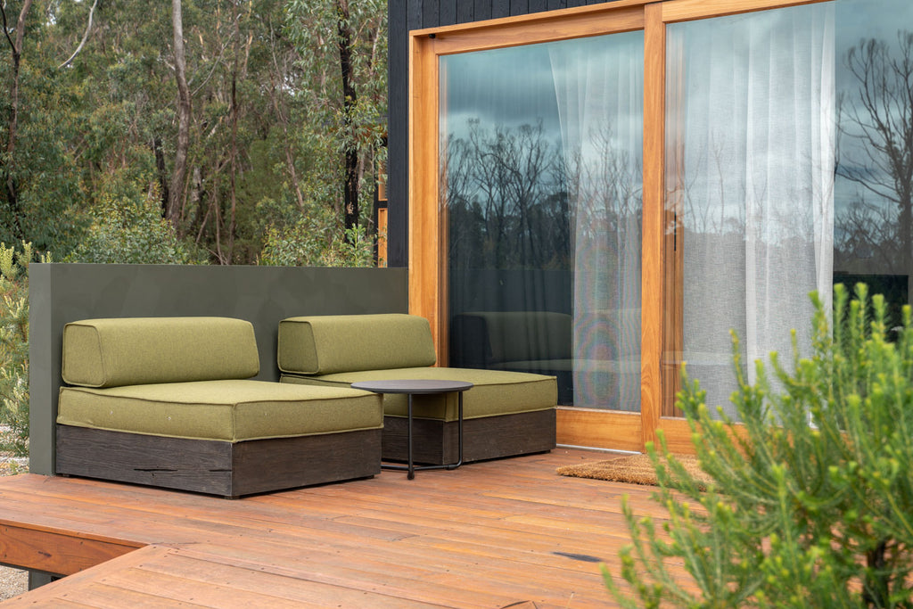 Custom Outdoor Patio Lounge Black Timber Base and Green Fabric