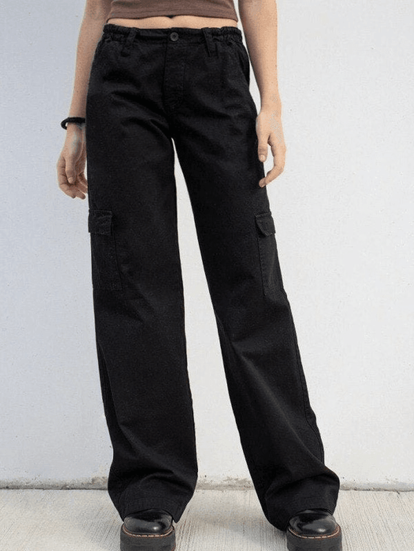 2024 Fold Over Waist Y2K Straight Leg Pants Navy Blue S in Pants Online  Store