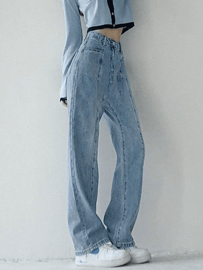 2023 Seam Detail Washed Boyfriend Jeans Blue S in Jeans Online Store ...
