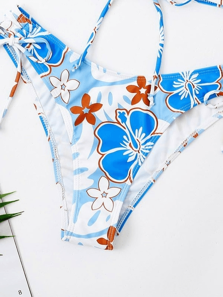 2023 Wave Floral Print Bikini Set Blue S in Bikini Online Store ...