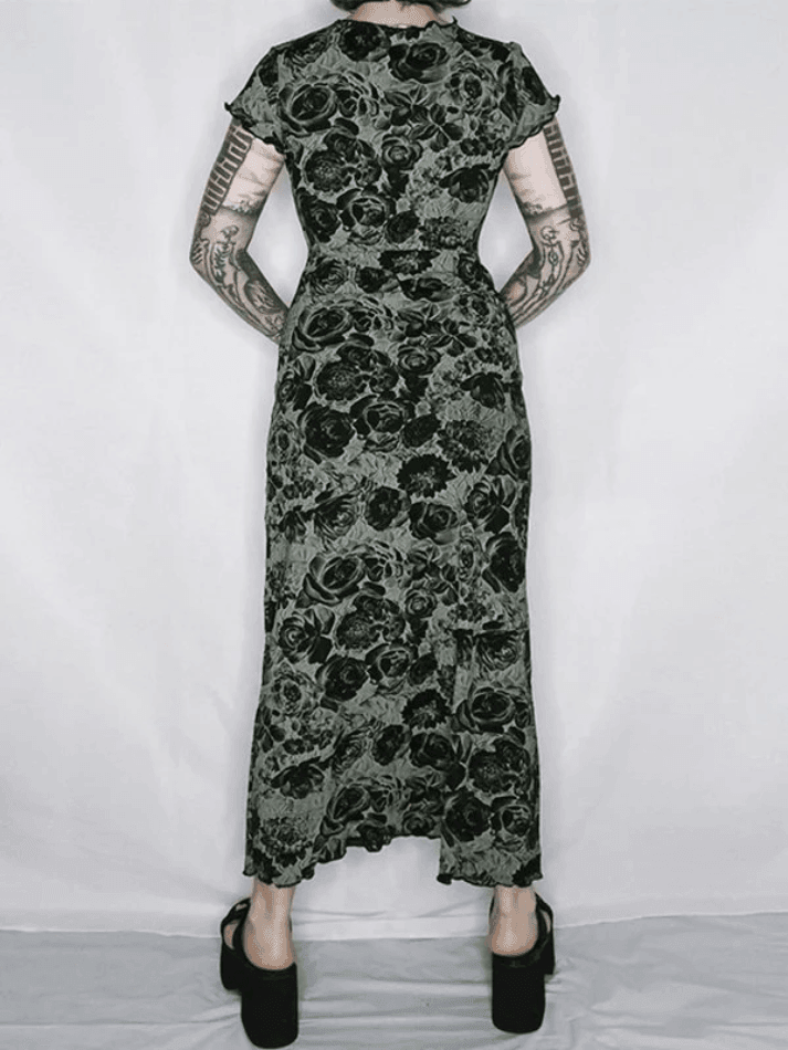 Dark Floral Short Sleeve Maxi Dress - AnotherChill