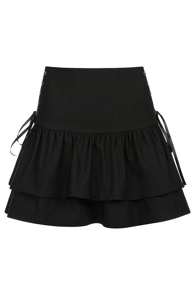 2022 Lace Up Tiered Mini Skirt Black S in Skirts Online Store ...