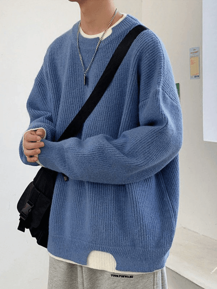 Men's Patchwork Long Sleeve Knit Sweater - AnotherChill