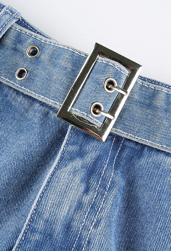 2022 Mid Waist Splice Cargo Jeans Blue M in Jeans Online Store ...