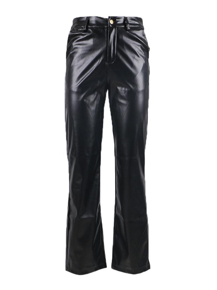 2022 Wide Leg Leather Pockets Pants Brown S in Pants Online Store ...
