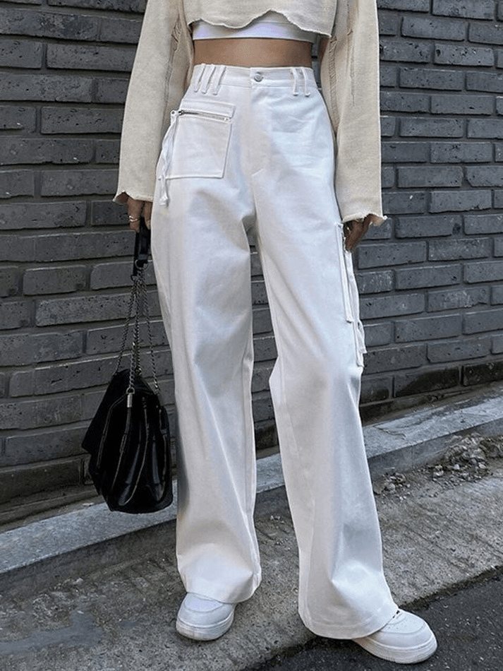 2022 Zipper Pocket Cargo Jeans White S in Jeans Online Store ...