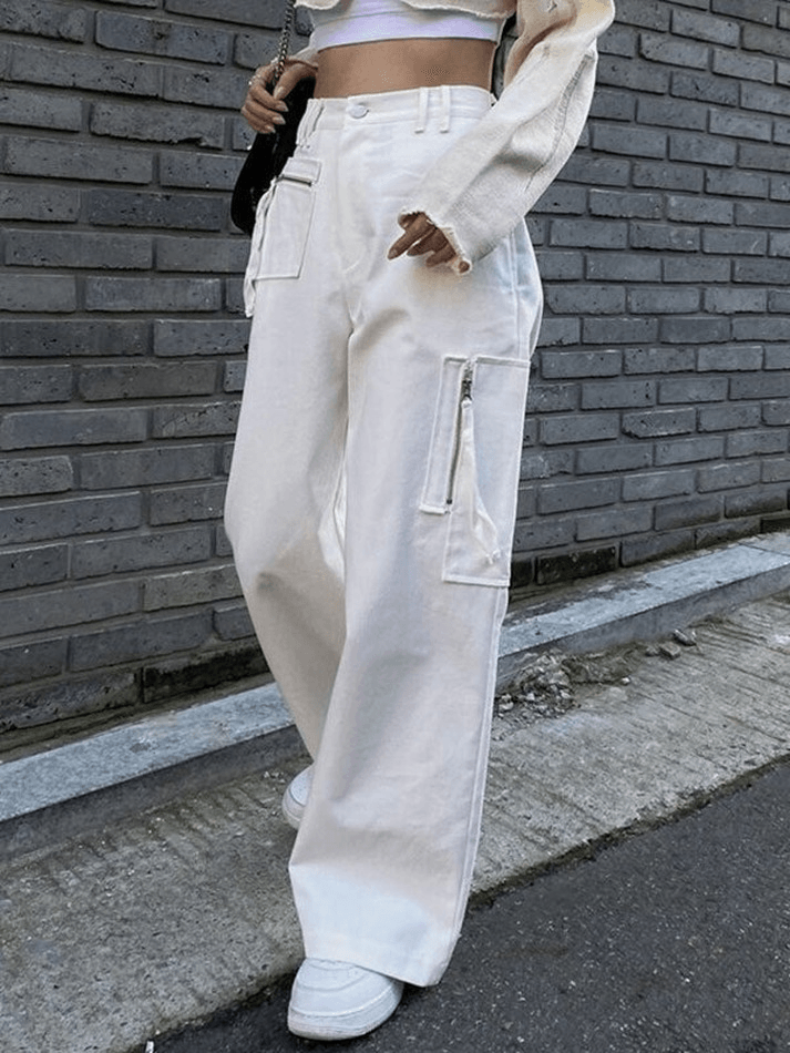 2022 Zipper Pocket Cargo Jeans White S in Jeans Online Store ...