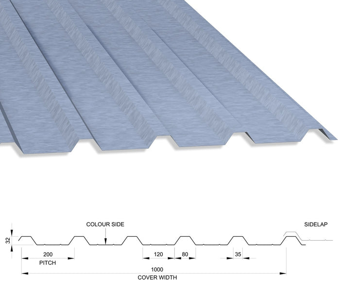 32 1000 Box Profile 0 5 Thick Galvanised Roof Sheet 1000mm Width With Colour Clad Profiles Ltd