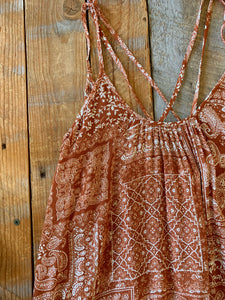 RUST FLORAL PAISLEY STRAPPY DRESS
