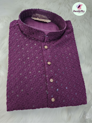 Violet Shade Chikankari 2 Piece Kurta Pajama Set, Father & Son's Outfit, DM -1014