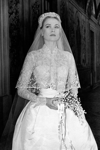 Bride wearing a wedding dress in the 1950s