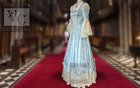 Blue and white wedding dress that was worn in medieval times