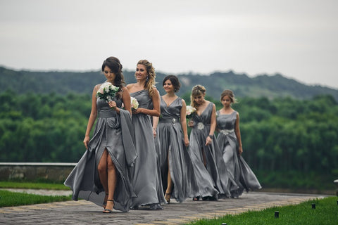 5 women in a bridal party; bridesmaids in a wedding