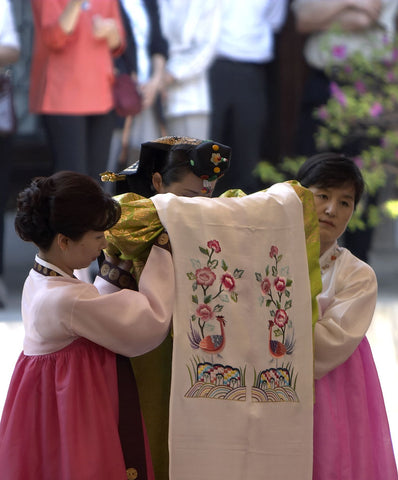 Woman wearing a Korean wedding hanbok