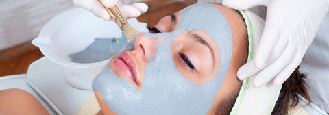 Wedding beauty tips; woman getting a facial; blue mask on woman during a facial