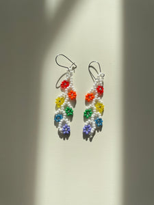 Handmade Beaded Rainbow Flower Earrings