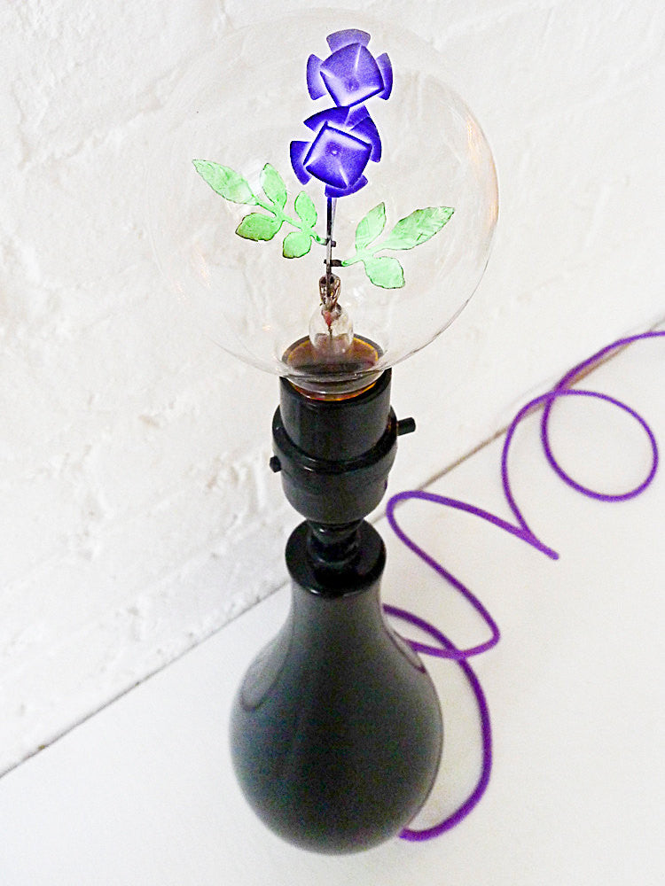 Neon Flower Light Bulb Black Tear Lamp with Purple Cord – EarthSeaWarrior