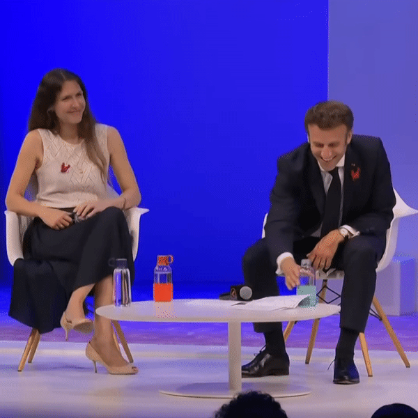 Gourde Gobi au salon VivaTech, avec le président Emmanuel Macron
