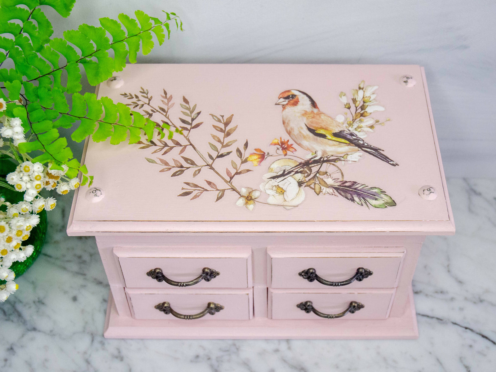 Upcycled Vintage jewelry box, Refinished Pink Jewellery box with Cherry  Blossom decor