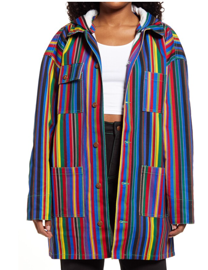 Cross Colours Stripe Hooded Barn Jacket - Multi