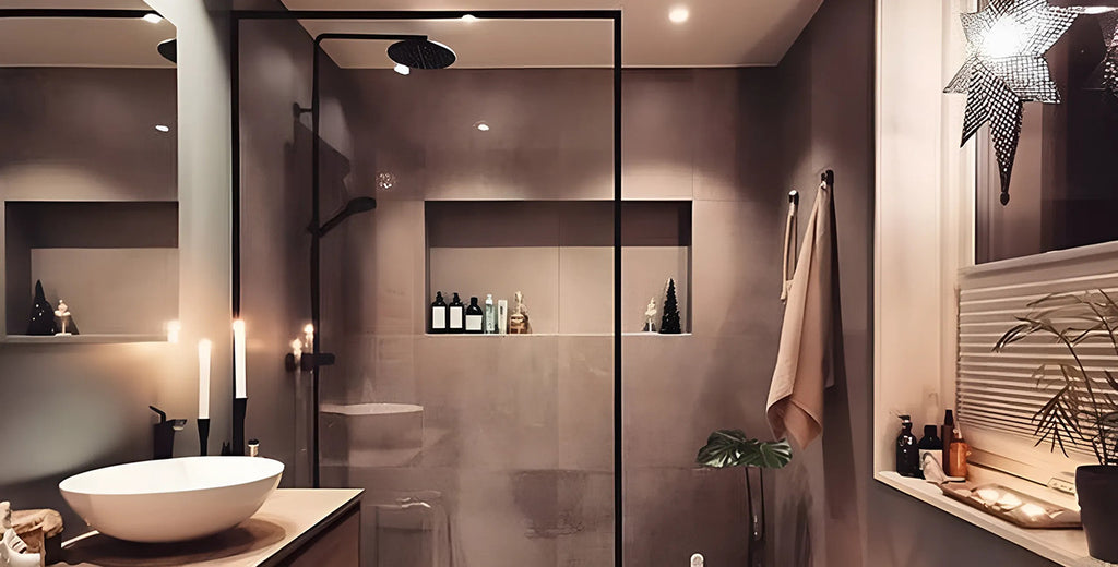 Diseño escandinavo para baños pequeños: un baño decorado con materiales orgánicos de alta calidad.