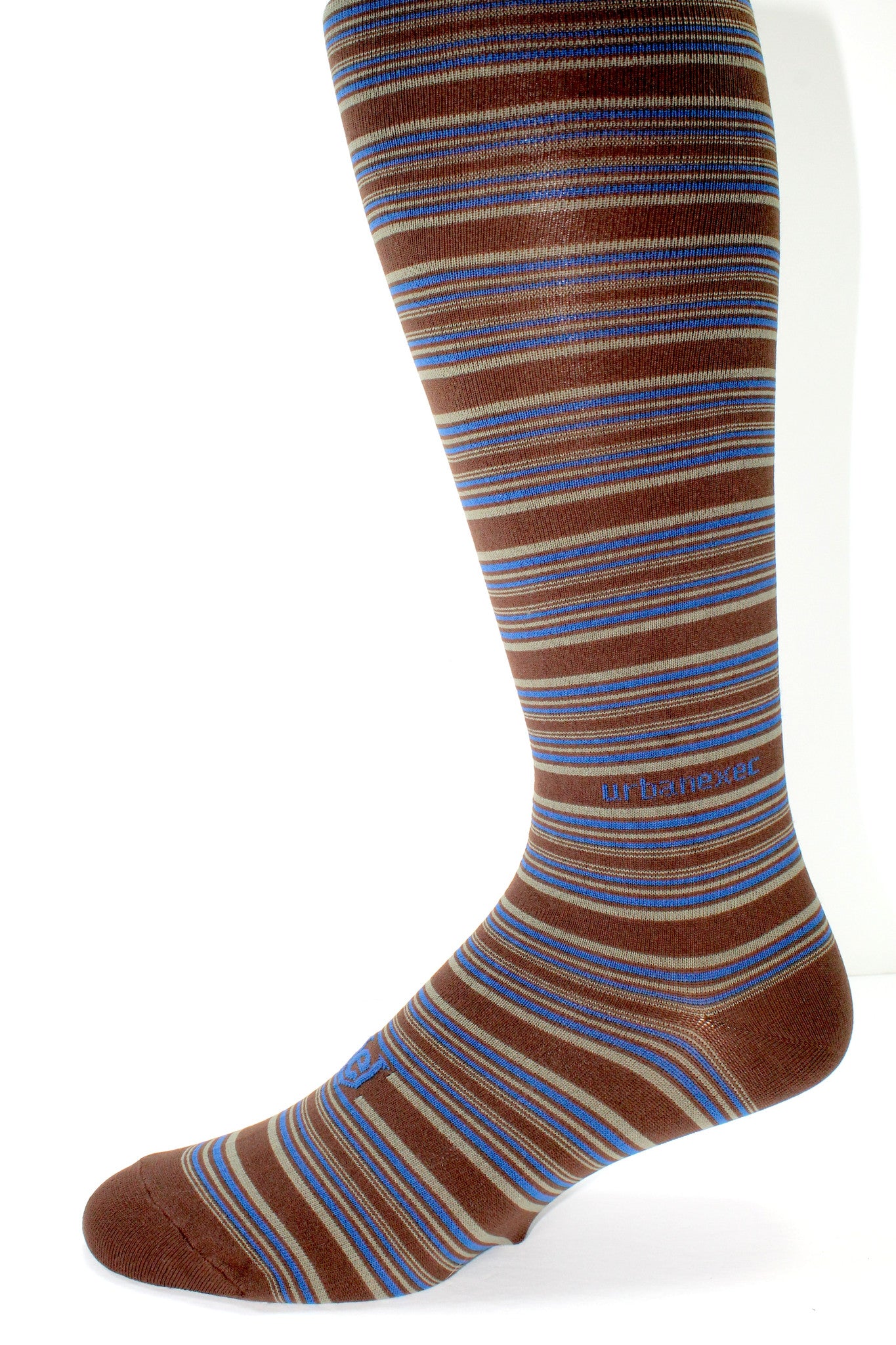 Performance Skin Mens Thin Otc Socks In Brown With Blue And Khaki Str