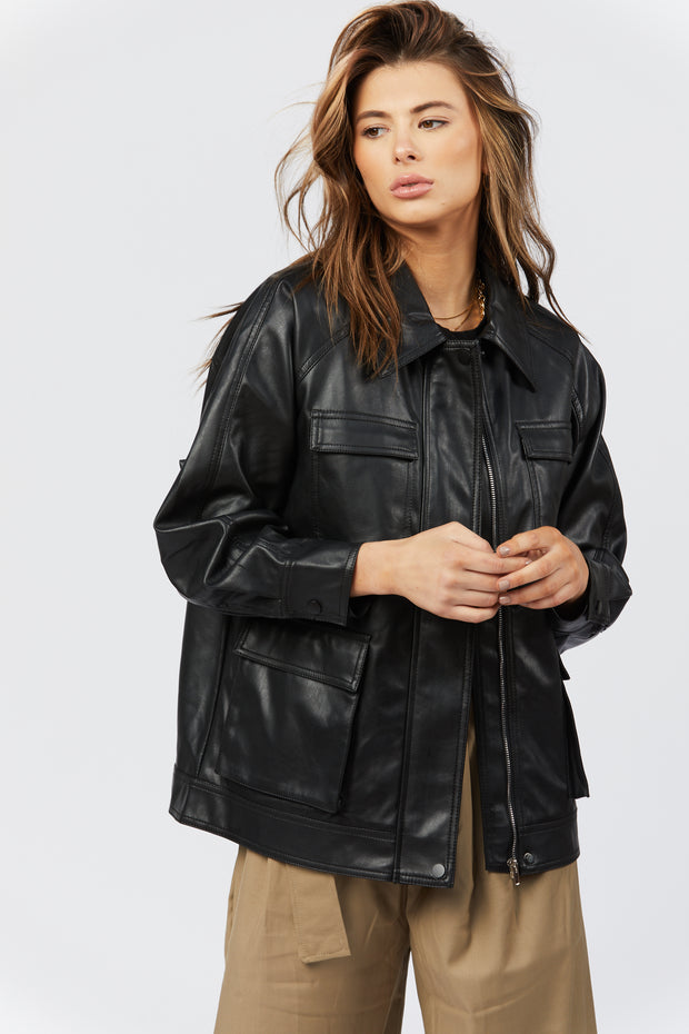 Superforme Women's Liana Vegan Leather Utility Jacket - Black
