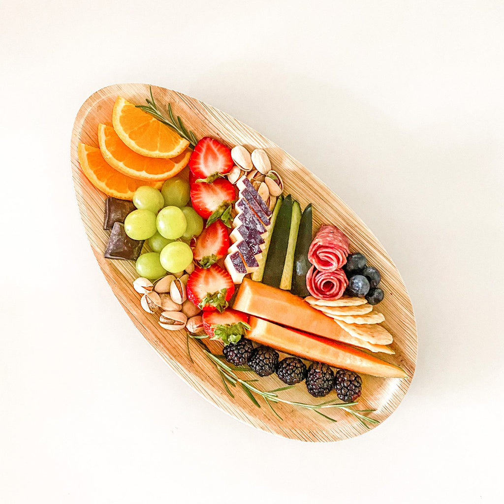 palm leaf tray with fruit