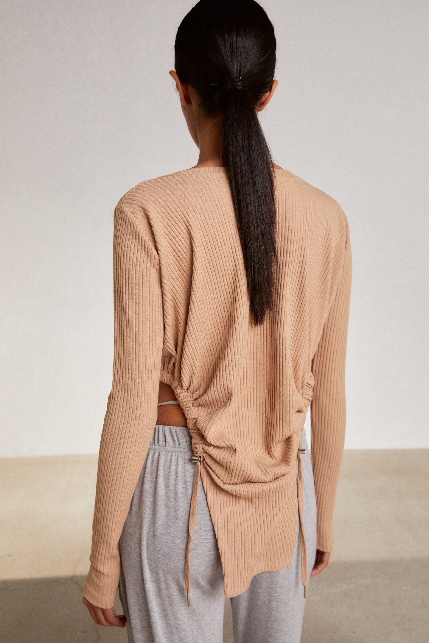 Ruched Side Drawstring Top, Biscuit – SourceUnknown