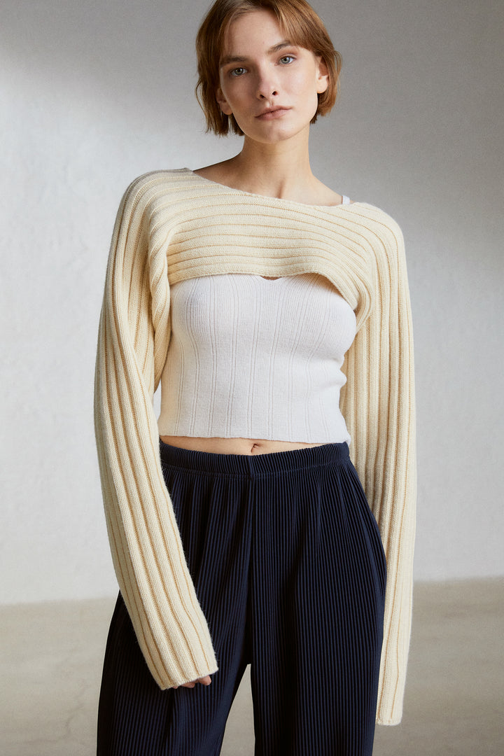 Crop Wool Ribbed Sweater, Cream – SourceUnknown