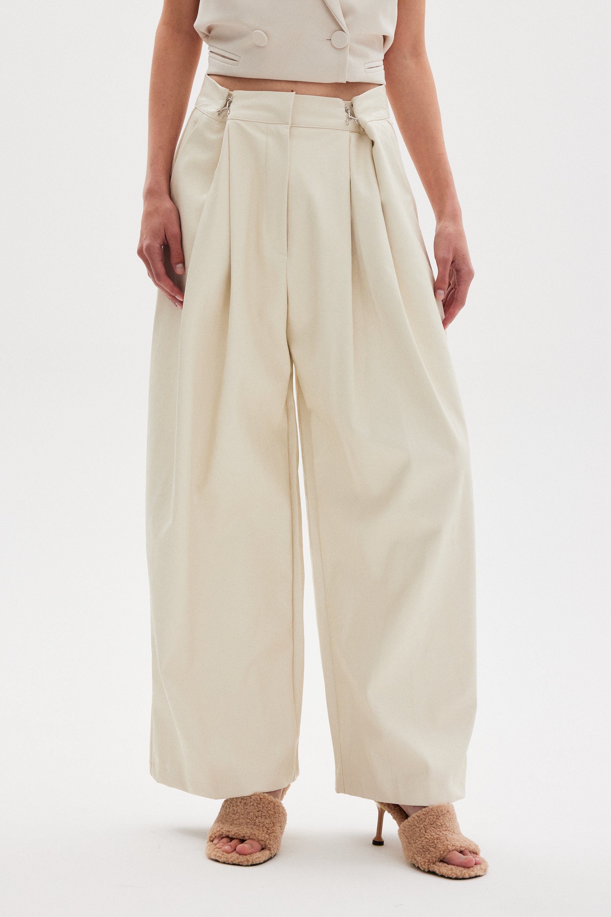 Wide Leg Vegan Leather Pants, Custard – SourceUnknown