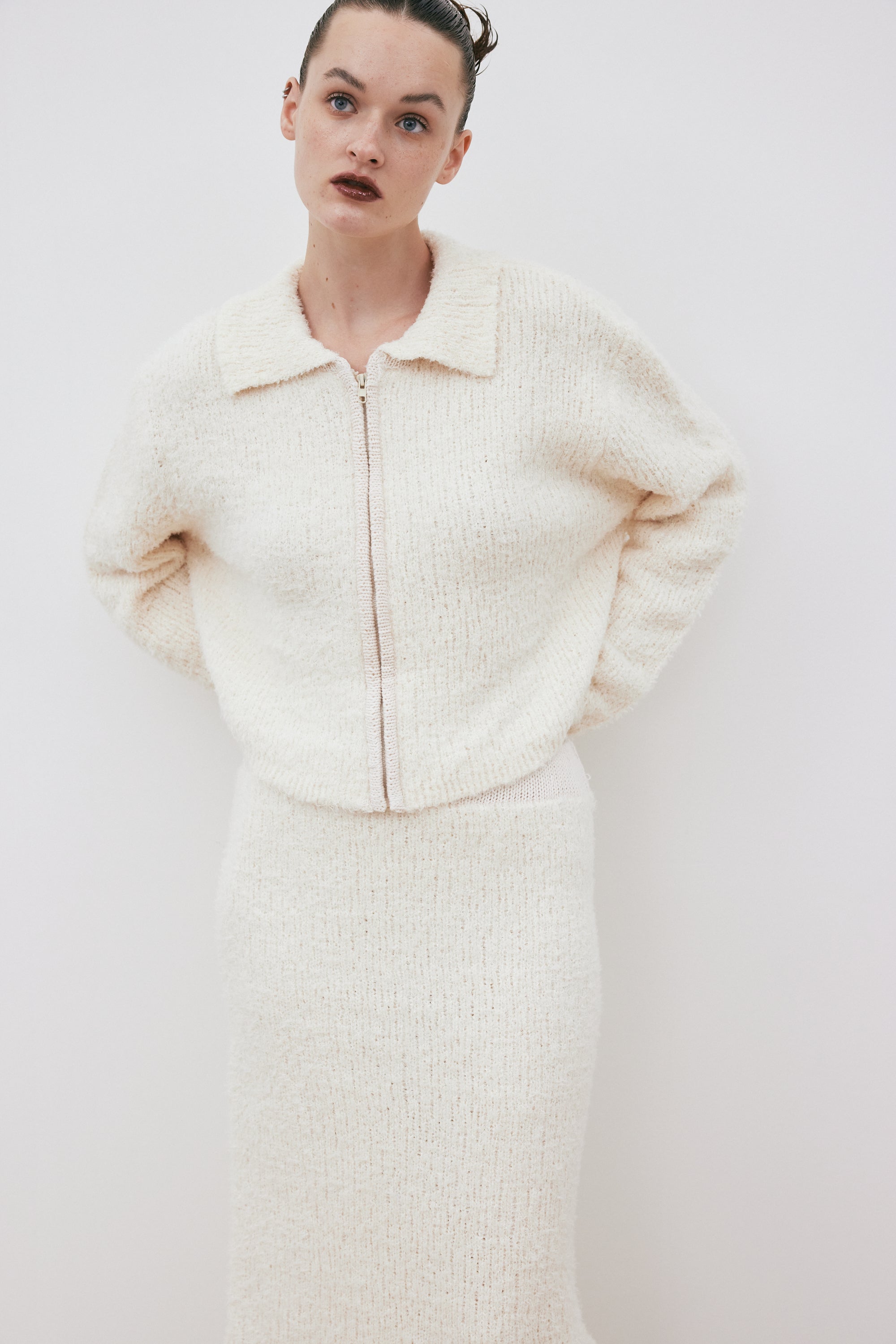 Double Faced Knit Jacket & Skirt Set, Powder